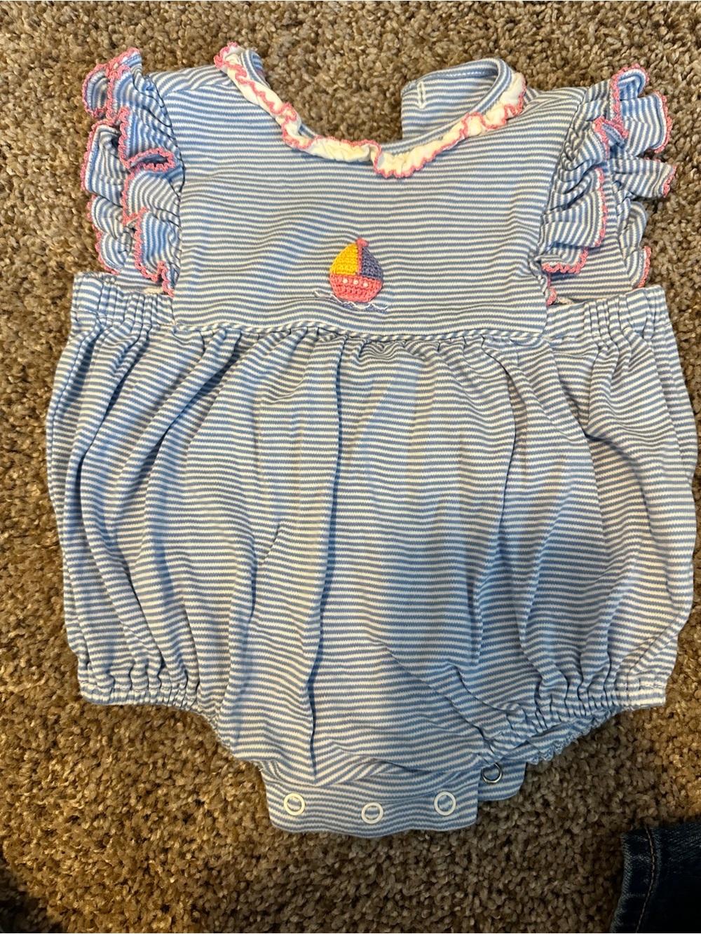 Blue Striped Sailboat Baby One-Piece Bodysuit